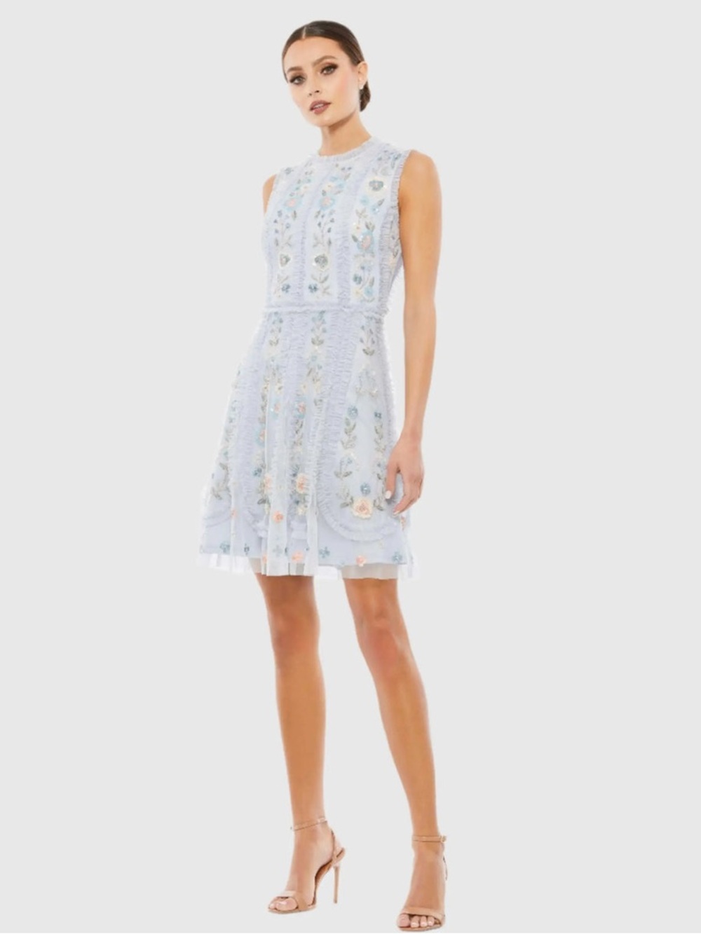 NWT Mac Duggal Womens High Neck Embroidered Mini Dress